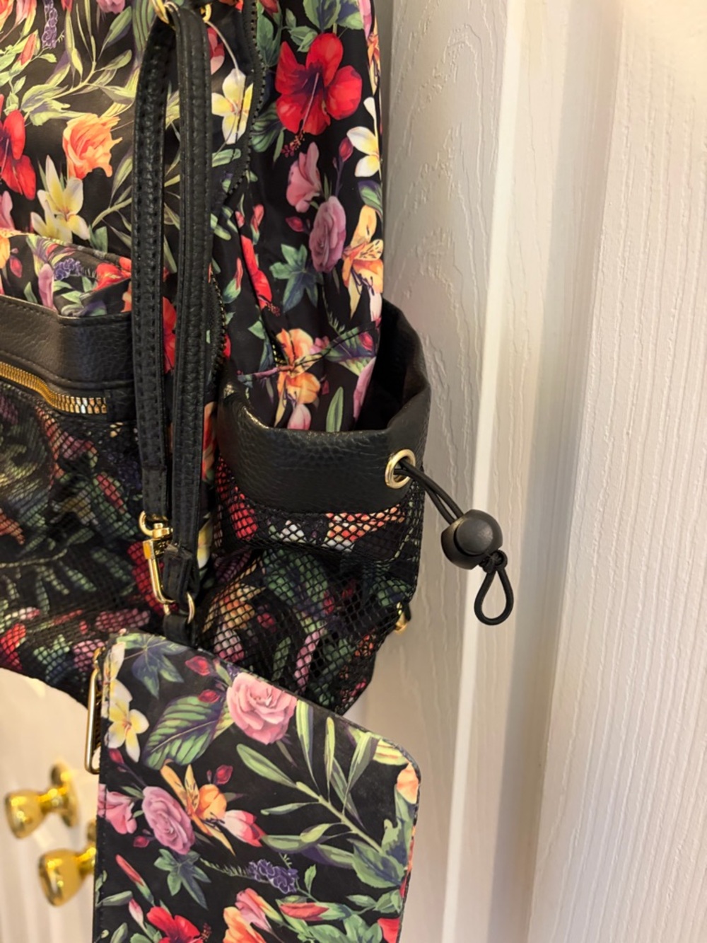 Steve Madden Floral Black Backpack with Detachable Pouch - Picture 5 of 7
